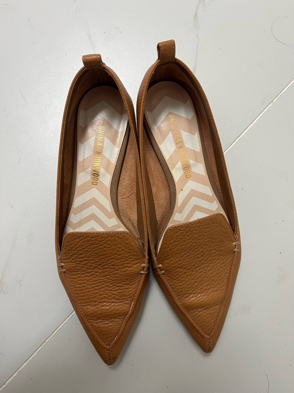 Nicholas Kirkwood Pointed Leather Flats - Cognac Brown